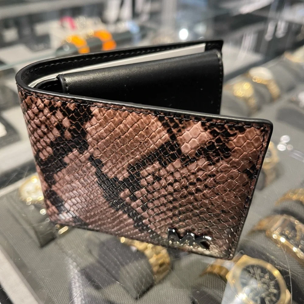 MICHAEL KORS Cyrus Snake Embossed Billfold Wallet With Coin Pouch Driftwood  NWT